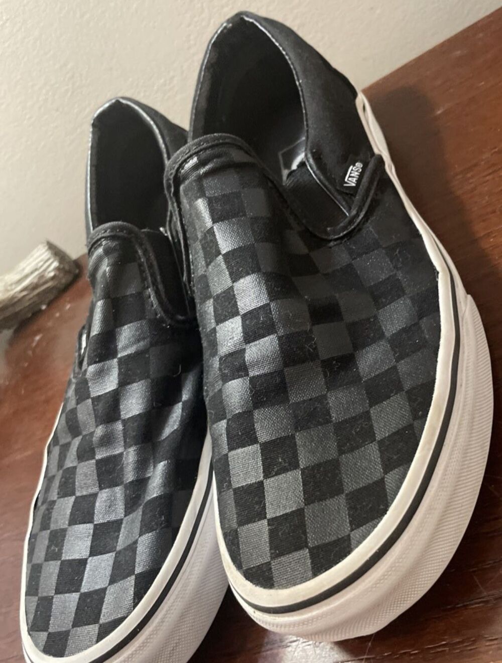 VANS Rare Slip On Gray Black Checkerboard Racing Flag Womens 9 Canvas Shoes - Picture 8 of 11